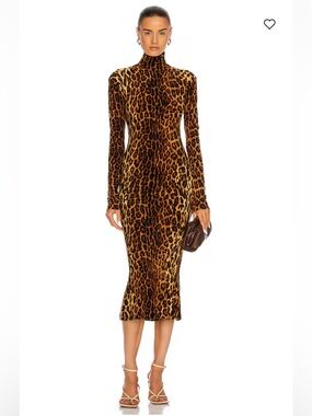 Norma Kamali Leopard-Print Long-Sleeve Midi Dress - Brown/Black